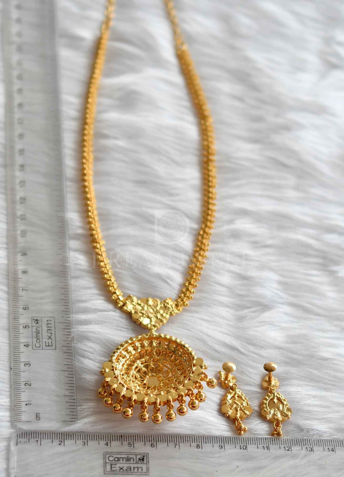 Gold Tone Real Kemp-green Round pendant Necklace Set dj-11332