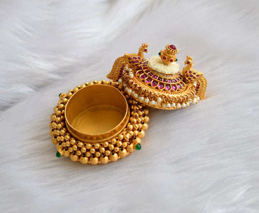 Matte finish kemp-green peacock Kumkum box dj-38611