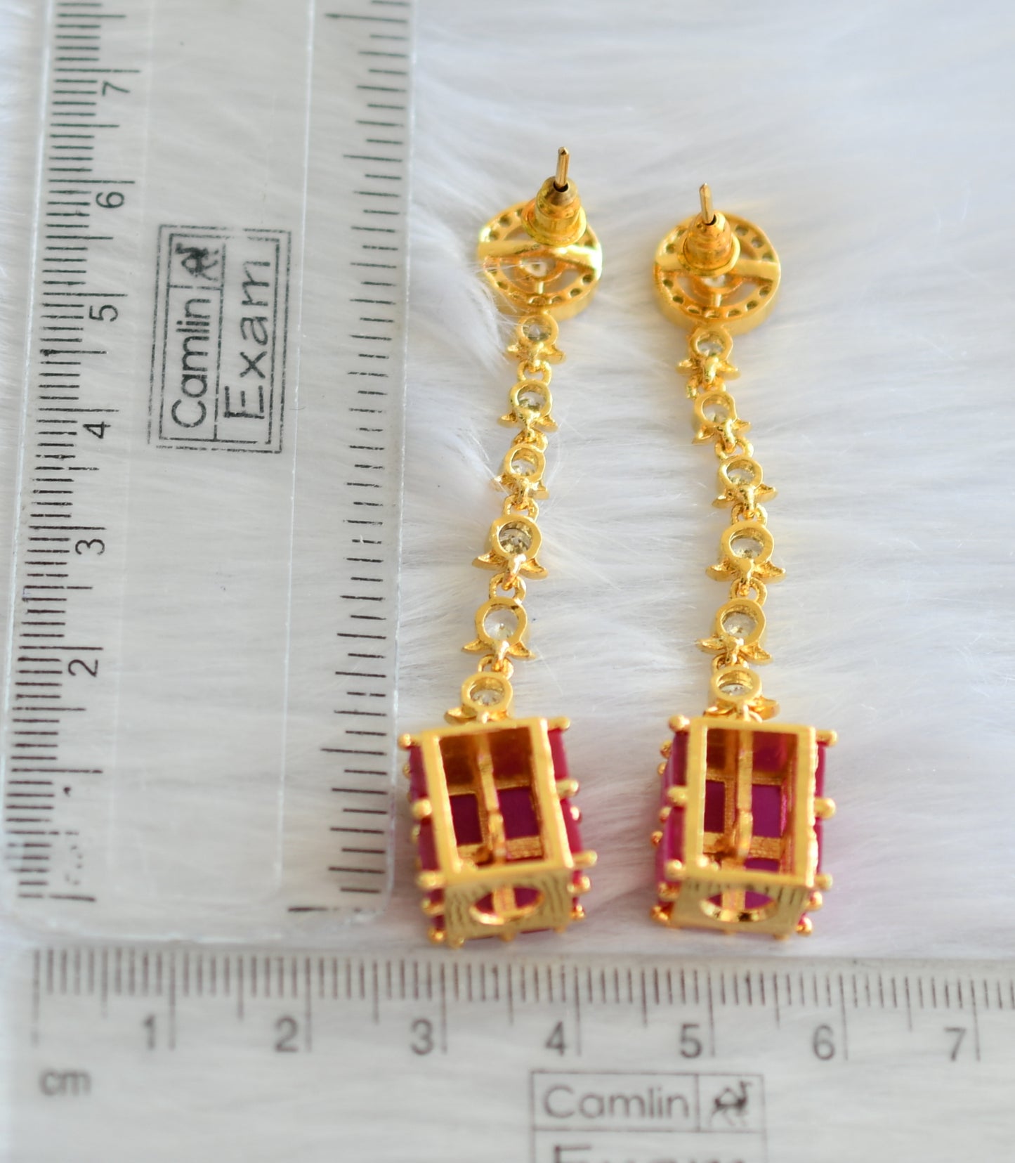 Gold tone cz white-ruby earrings dj-19765