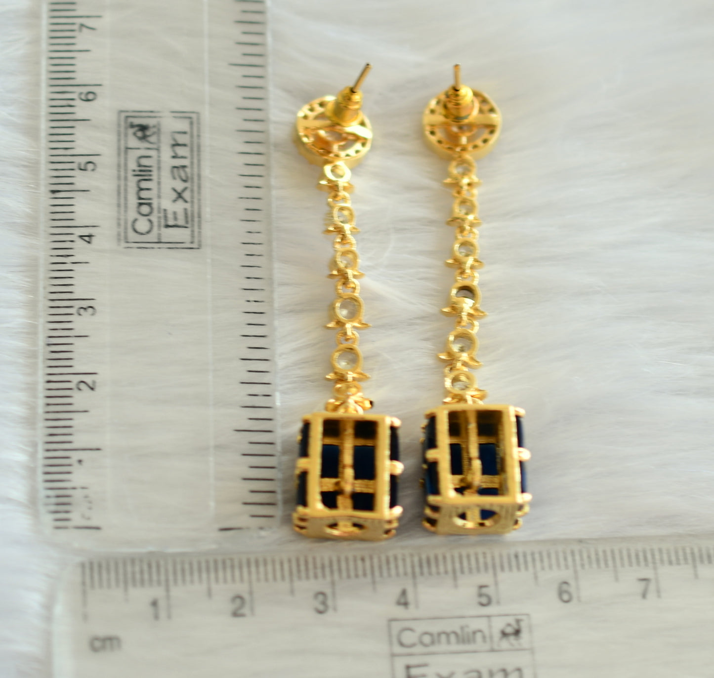 Gold tone cz white-blue earrings dj-19767