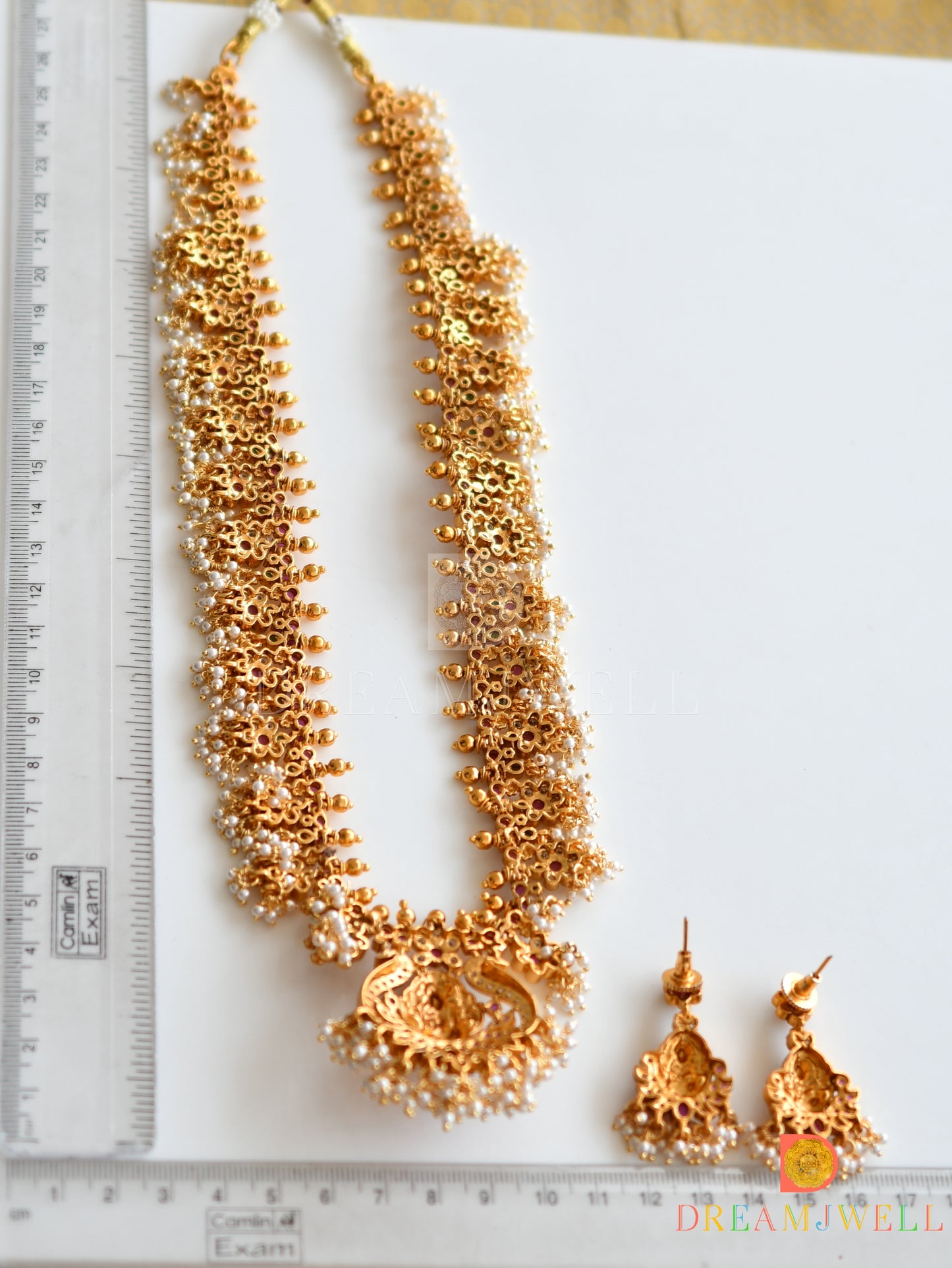 Matte finish Ruby-emerald-white Lakshmi gutta pusalu haar set dj-36974