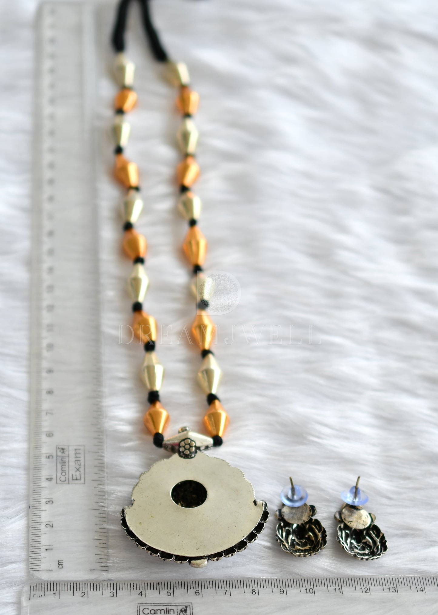 Oxidised Silver-gold Kemp Lakshmi Kolhapuri Long Necklace Set-dj15126