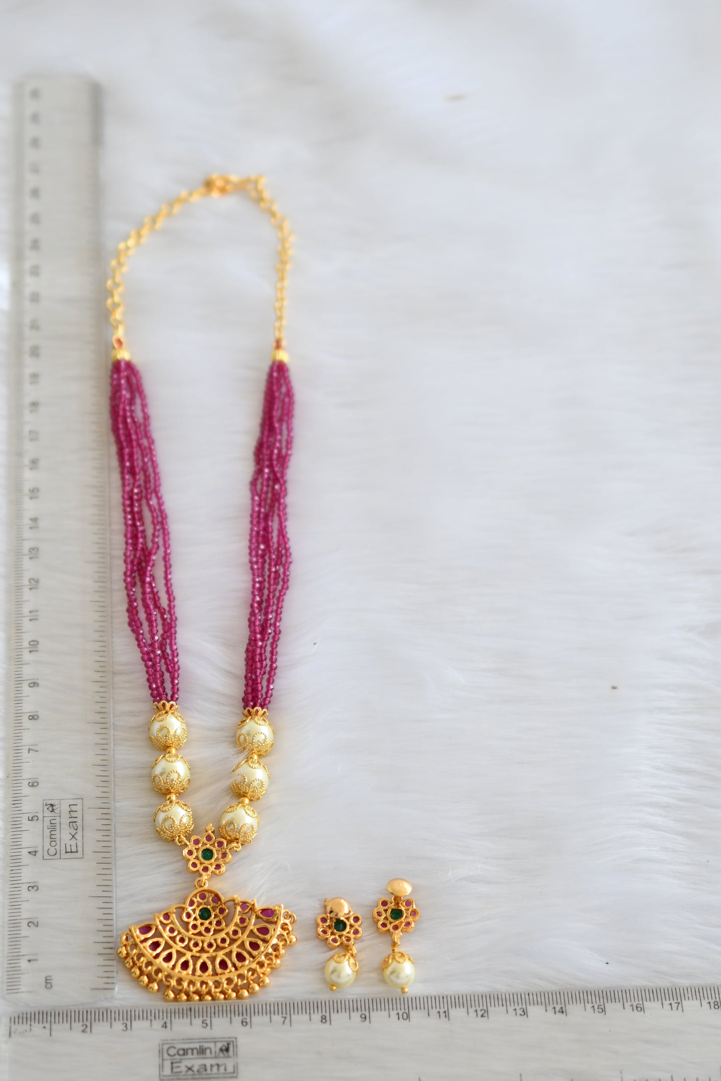 Gold tone ruby-emerald beaded necklace set dj-21019