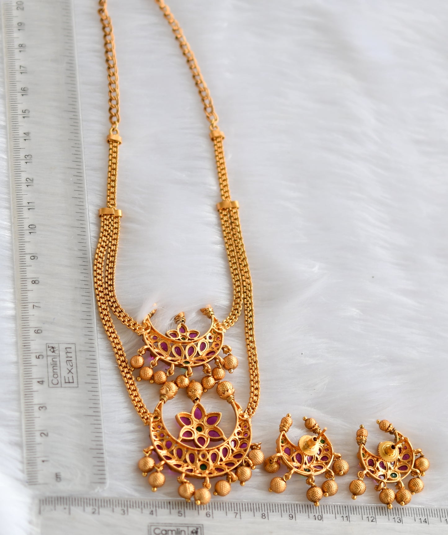 Matte finish kemp-green double layer moon necklace set dj-38620