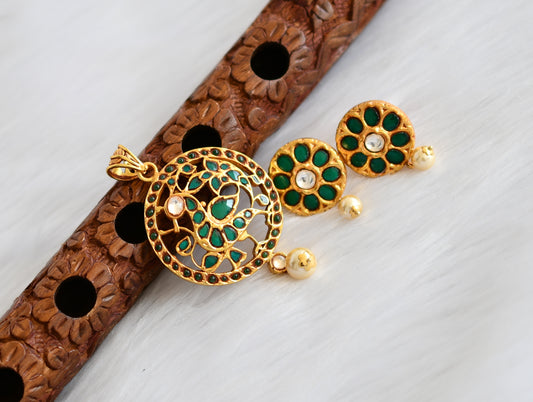 Gheru finish green kundan jadau swan pendant set dj-21033