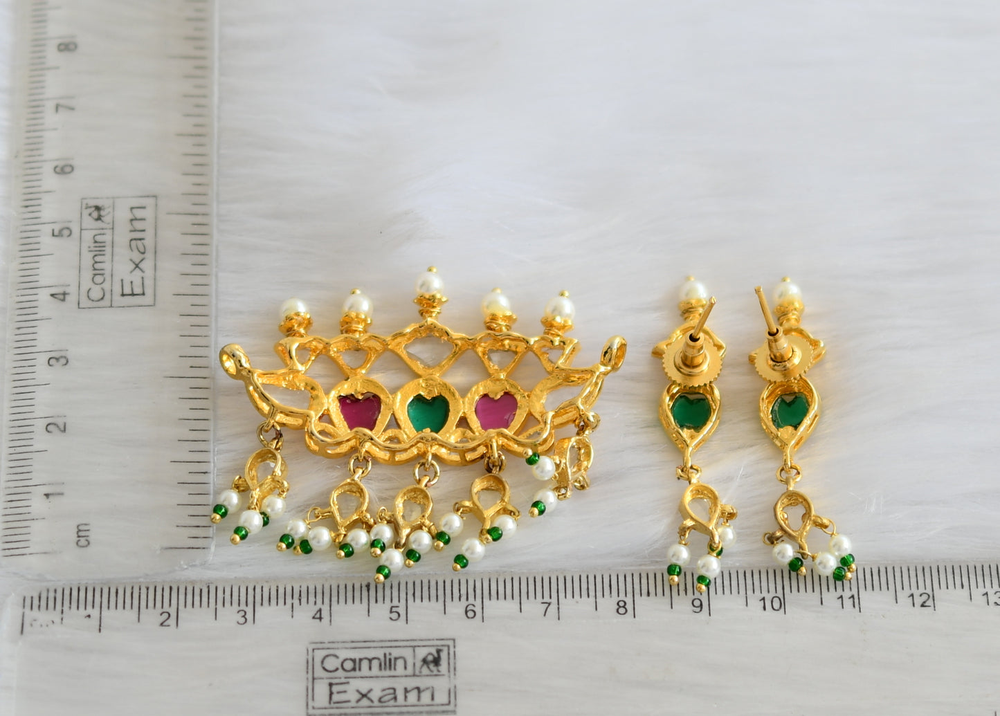 Gold tone multi color uncut polki stone pendant set dj-21036