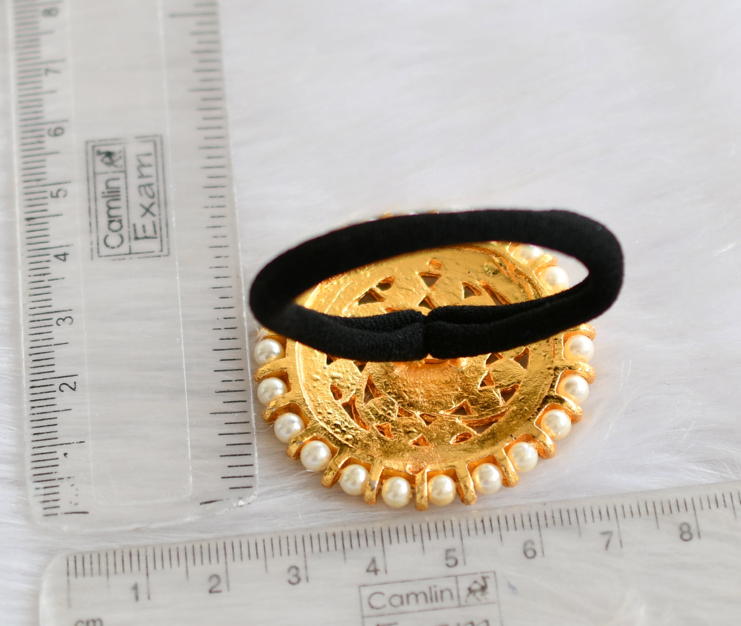 Gold tone kemp-green sun pearl hair band dj-40069