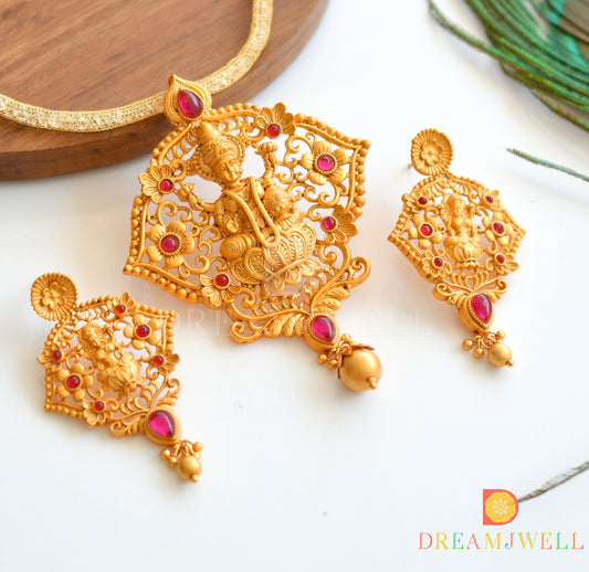 Matte Finish Pink Lakshmi Necklace Set dj-09922