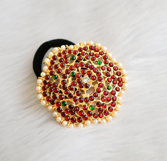 Gold tone kemp-green pearl flower swan hair band dj-40072