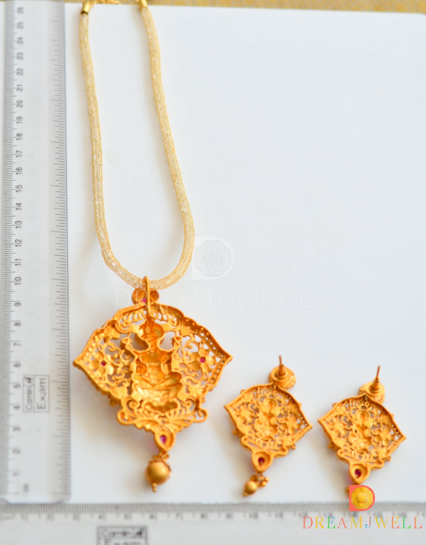 Matte Finish Pink Lakshmi Necklace Set dj-09922