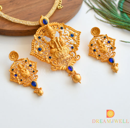 Matte Finish Blue Lakshmi Necklace Set dj-09925