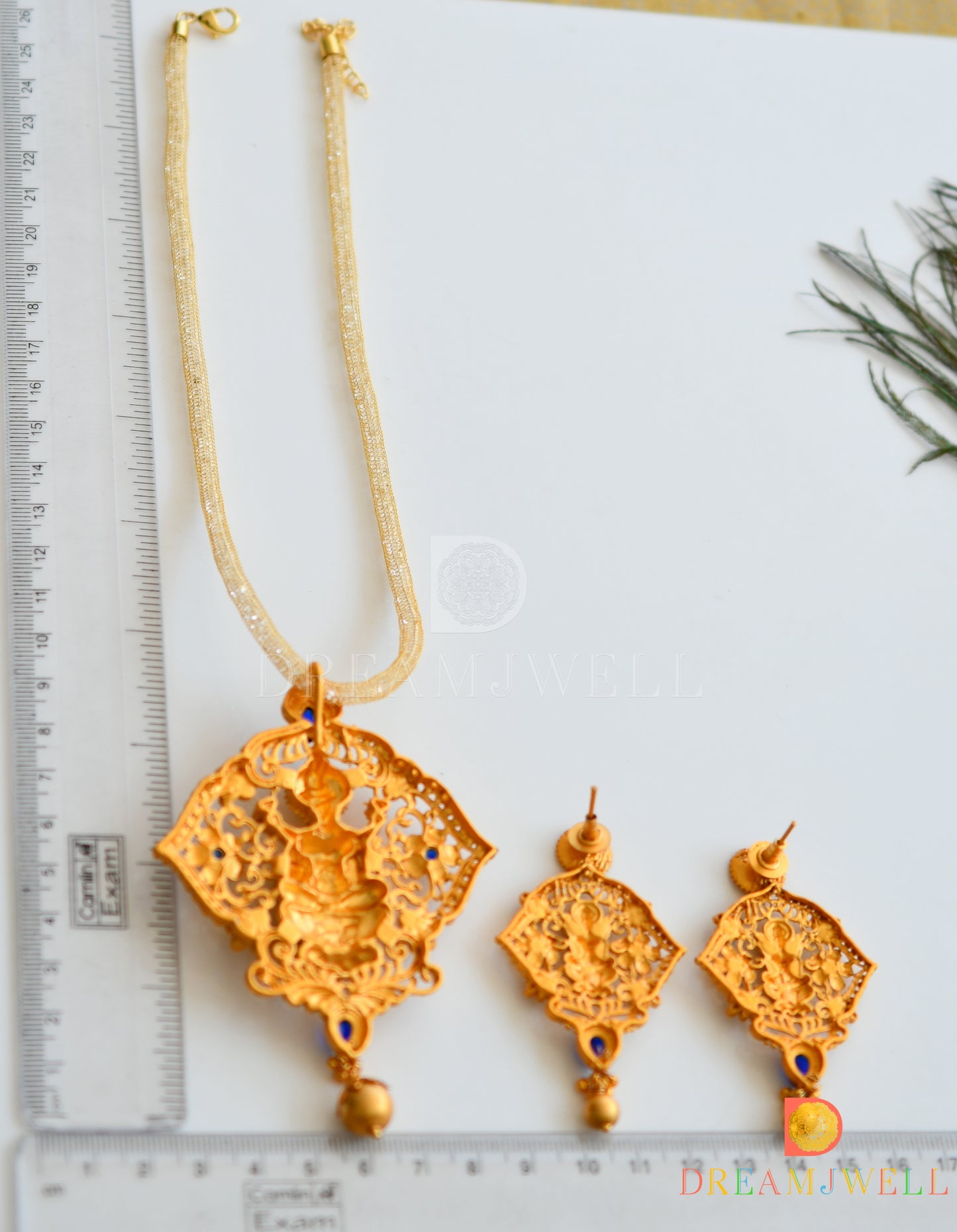 Matte Finish Blue Lakshmi Necklace Set dj-09925