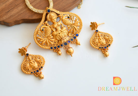 Matte Finish Blue Lakshmi Necklace Set dj-09926