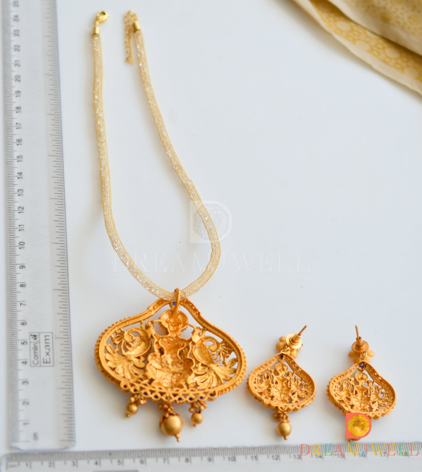 Matte Finish Blue Lakshmi Necklace Set dj-09926