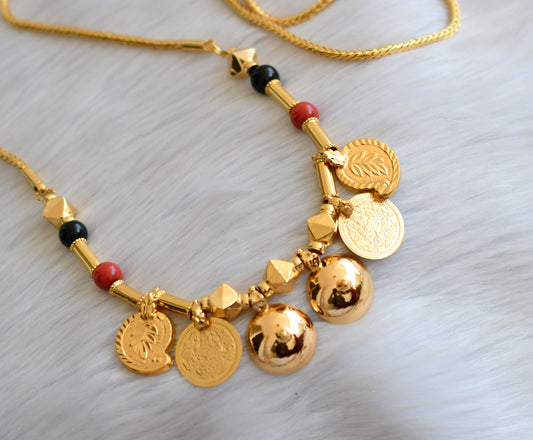 Gold tone black-Coral beads mango Lakshmi coin bottu mangalyam dj-40922