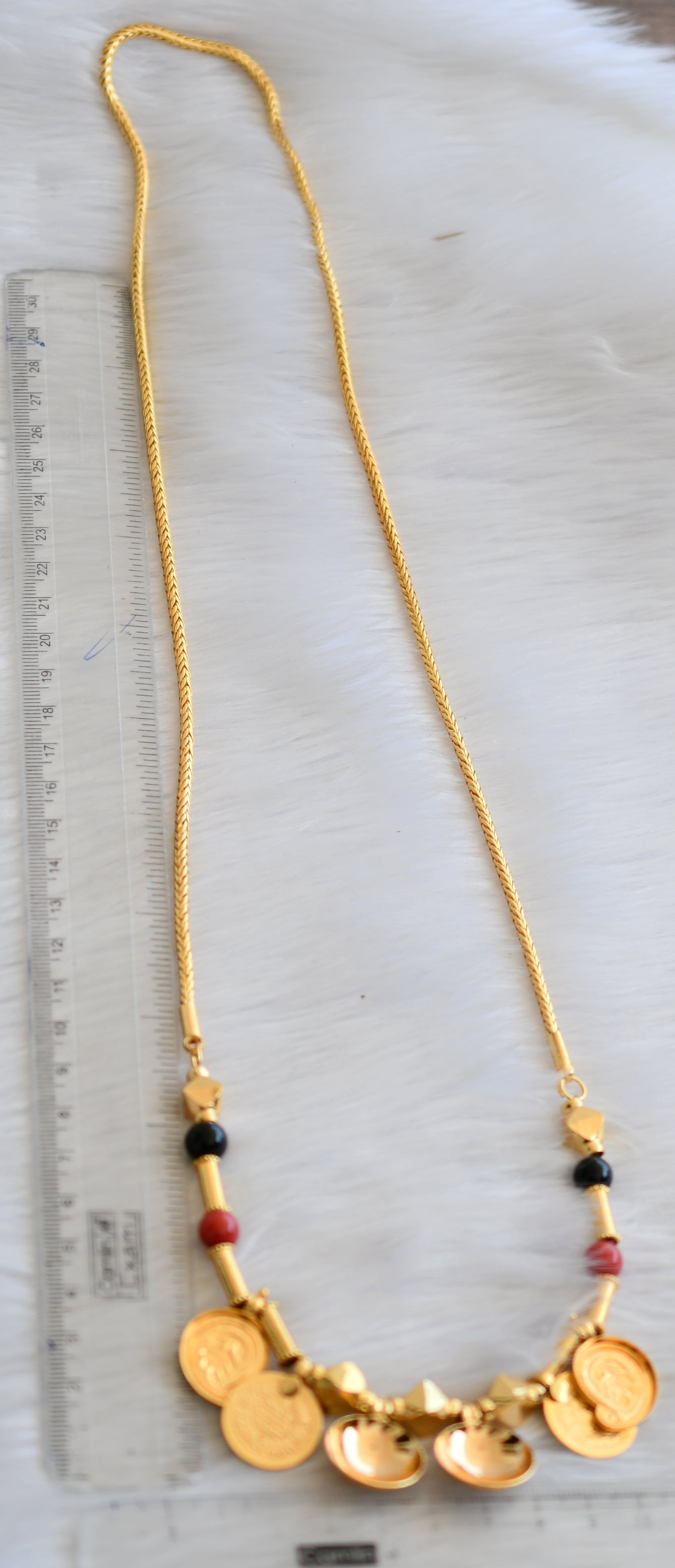 Gold tone black-Coral beads mango Lakshmi coin bottu mangalyam dj-40922