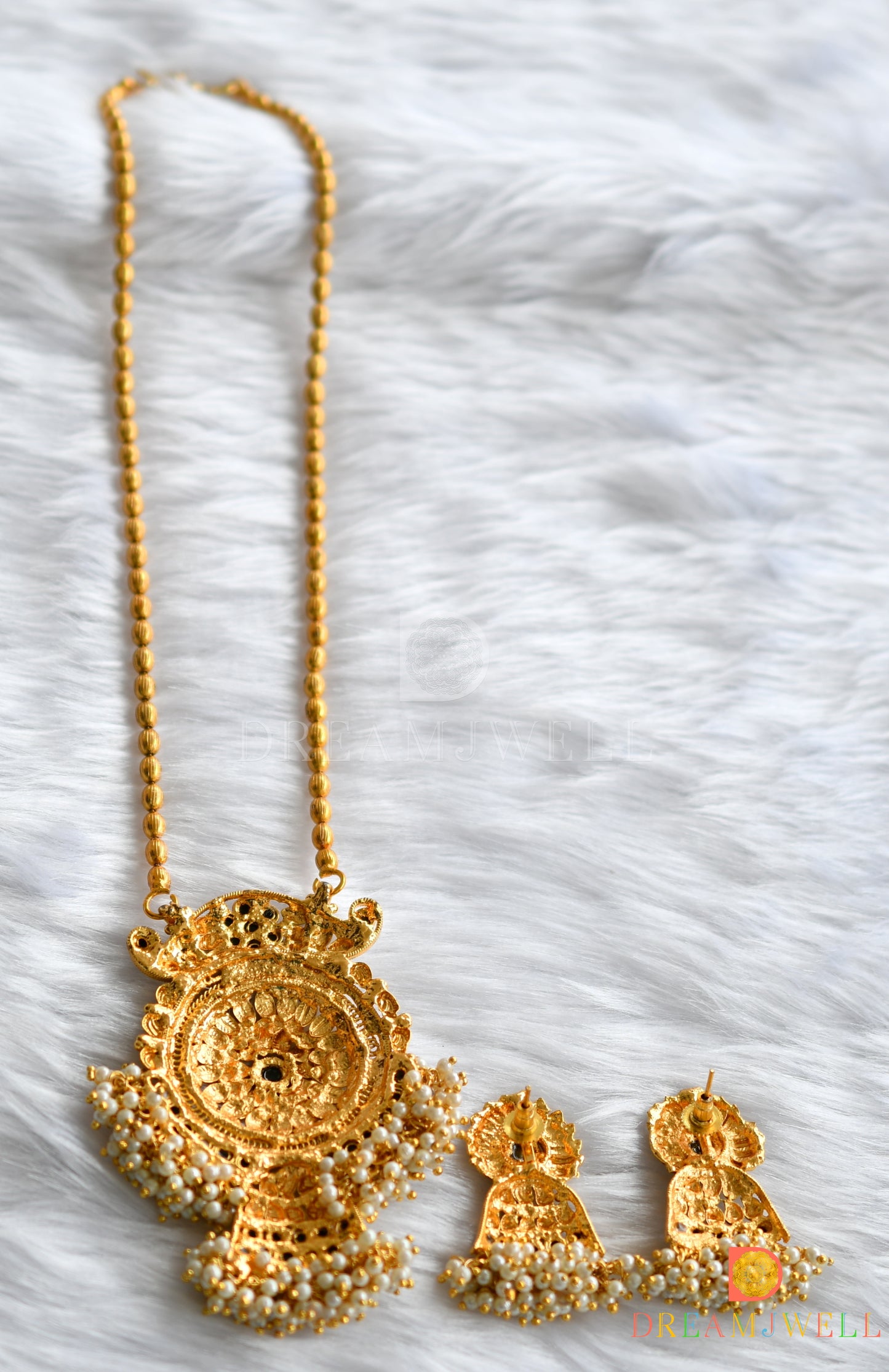 Antique pendant black pearl cluster chain set dj-01375