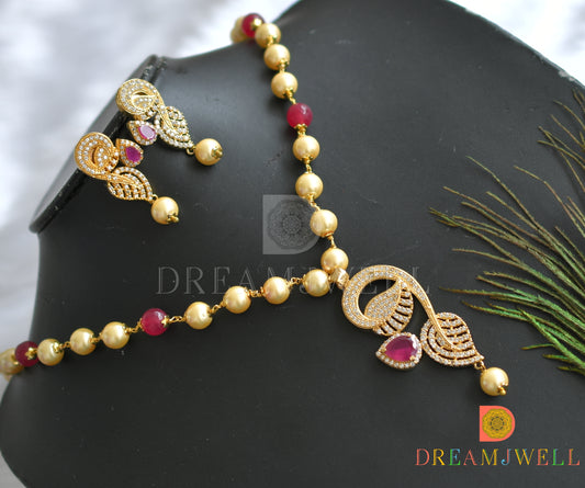 Gold tone pink pearl necklace set dj-01418