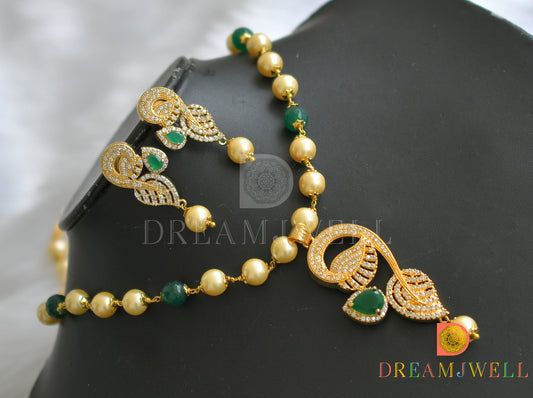 Gold tone green-white pearl necklace set dj-01419