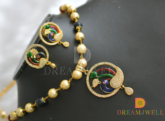 Gold tone meenakari peacock pearl necklace set dj-01420