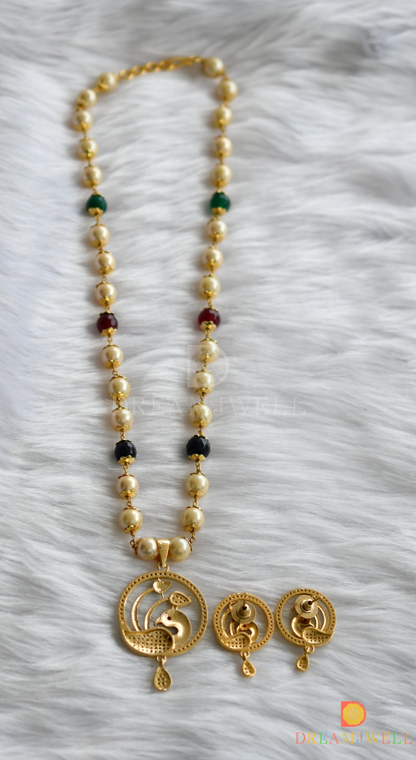 Gold tone meenakari peacock pearl necklace set dj-01420