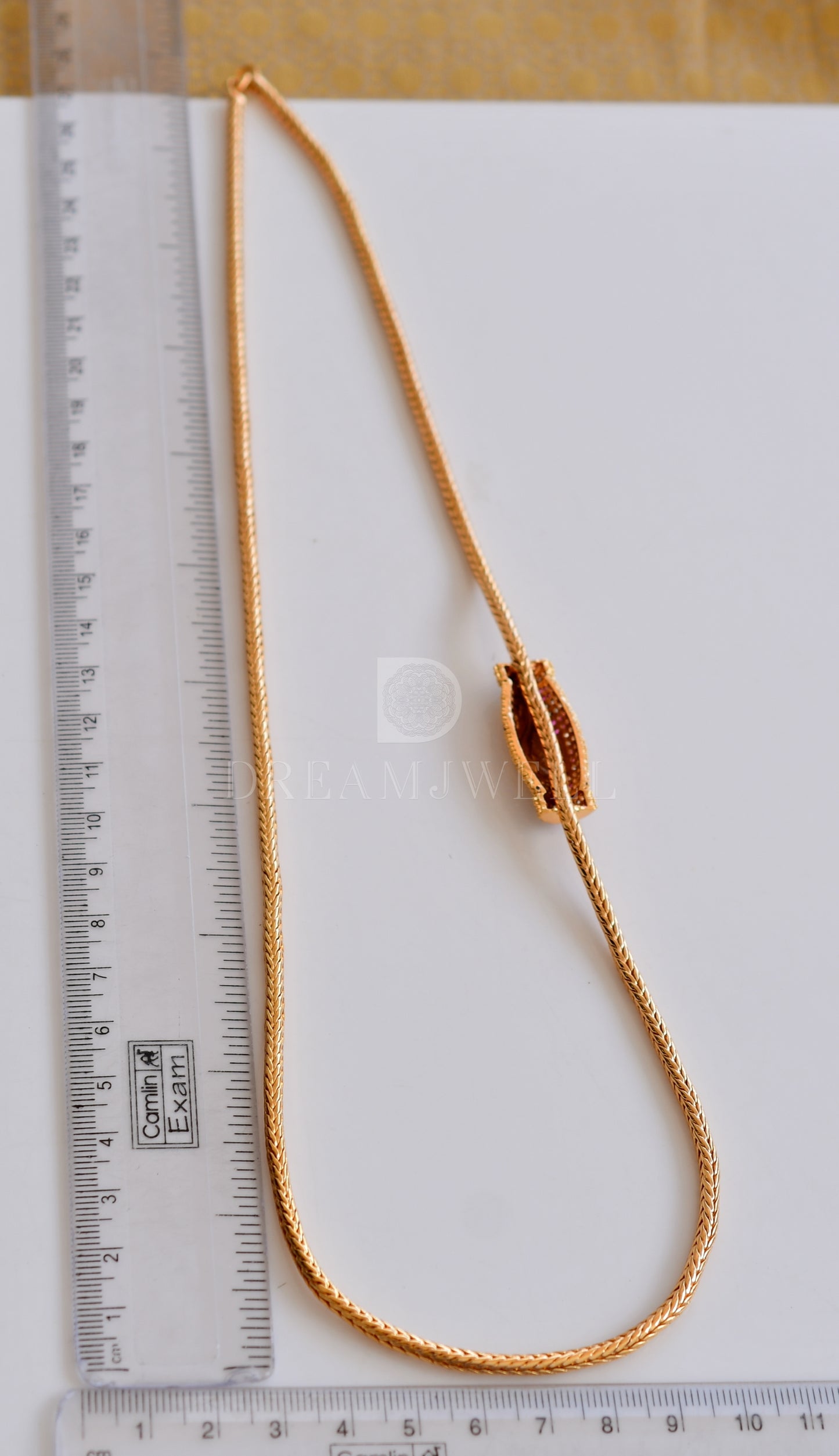 Gold tone Ruby-white peacock mugappu chain dj-25629