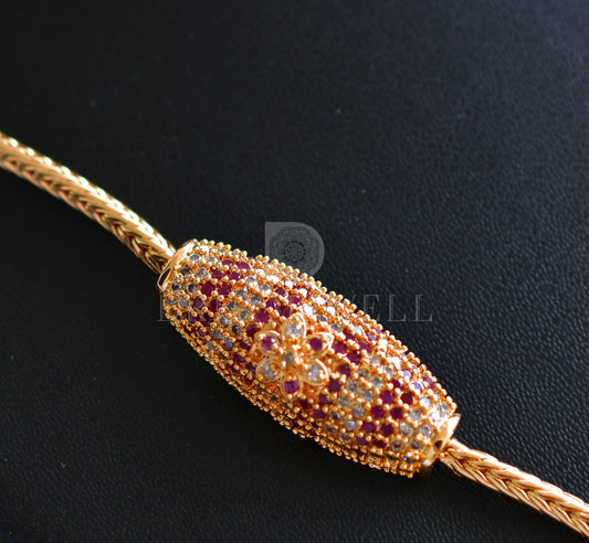 Gold tone Ruby-white mugappu chain dj-25624