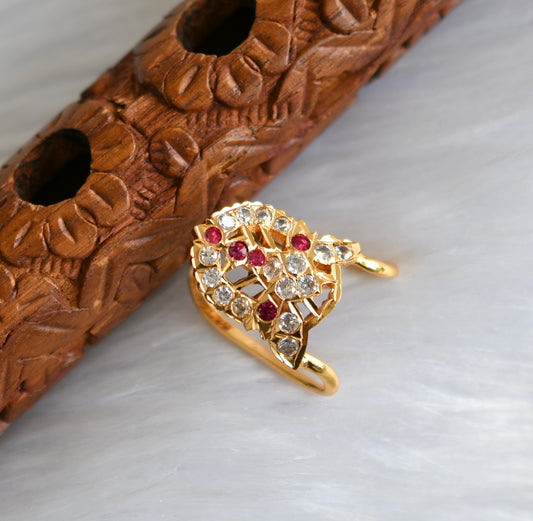 Gold tone ad white-ruby vanki finger ring dj-40008
