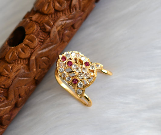 Gold tone ad white-ruby vanki finger ring dj-40009