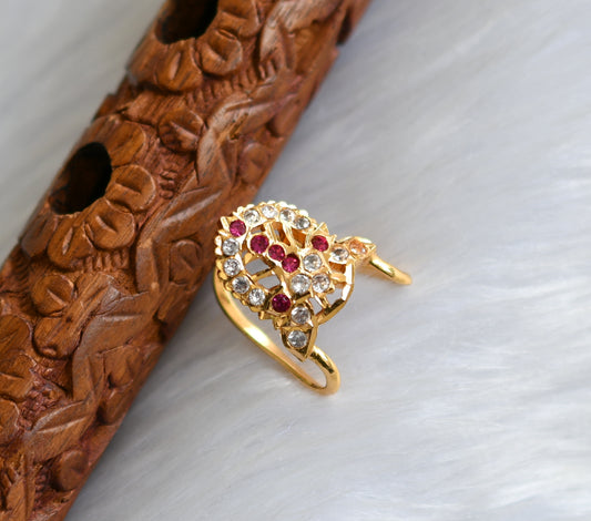 Gold tone ad white-ruby vanki finger ring dj-40010