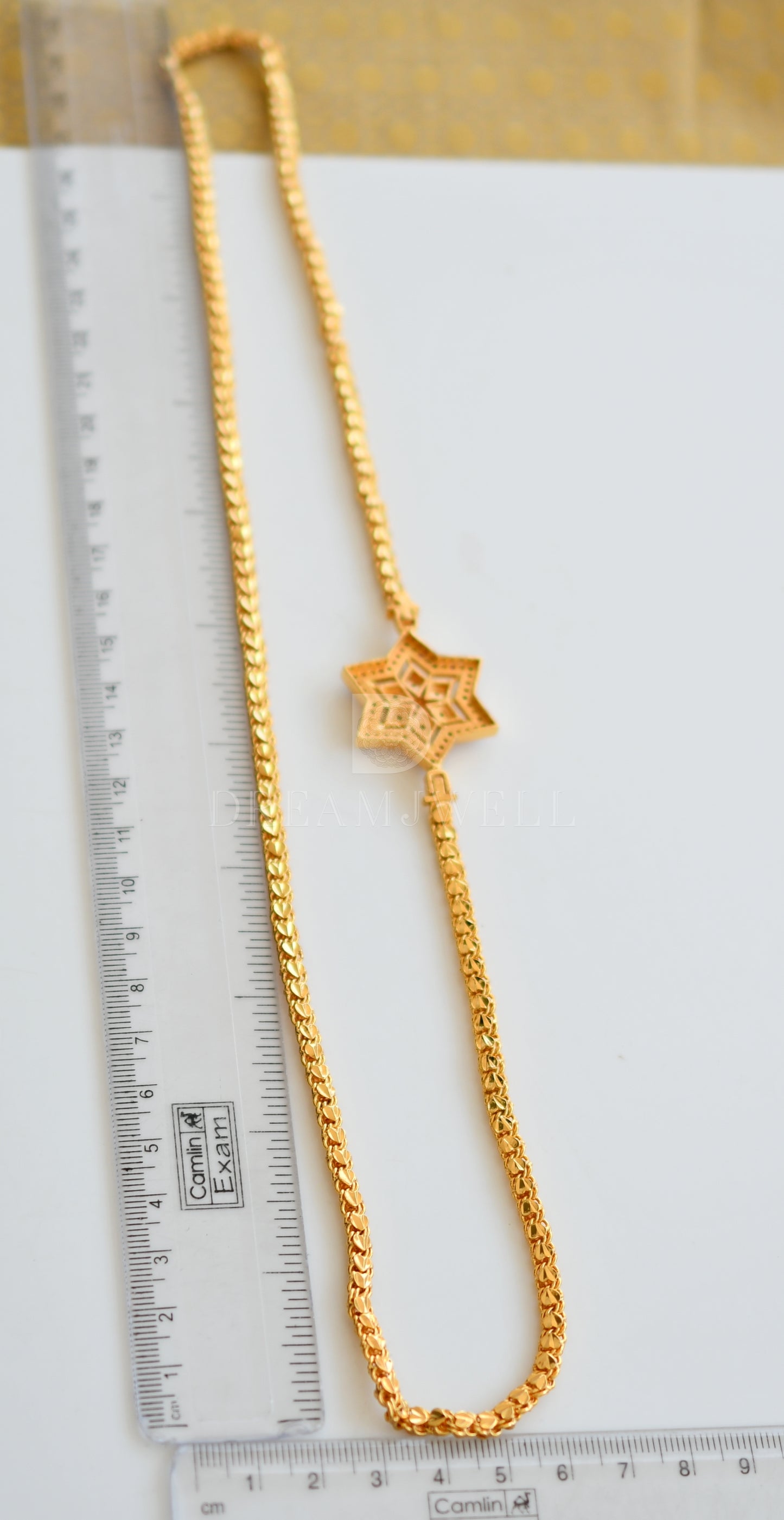 Gold tone ruby-emerald Star mugappu chain dj-25720