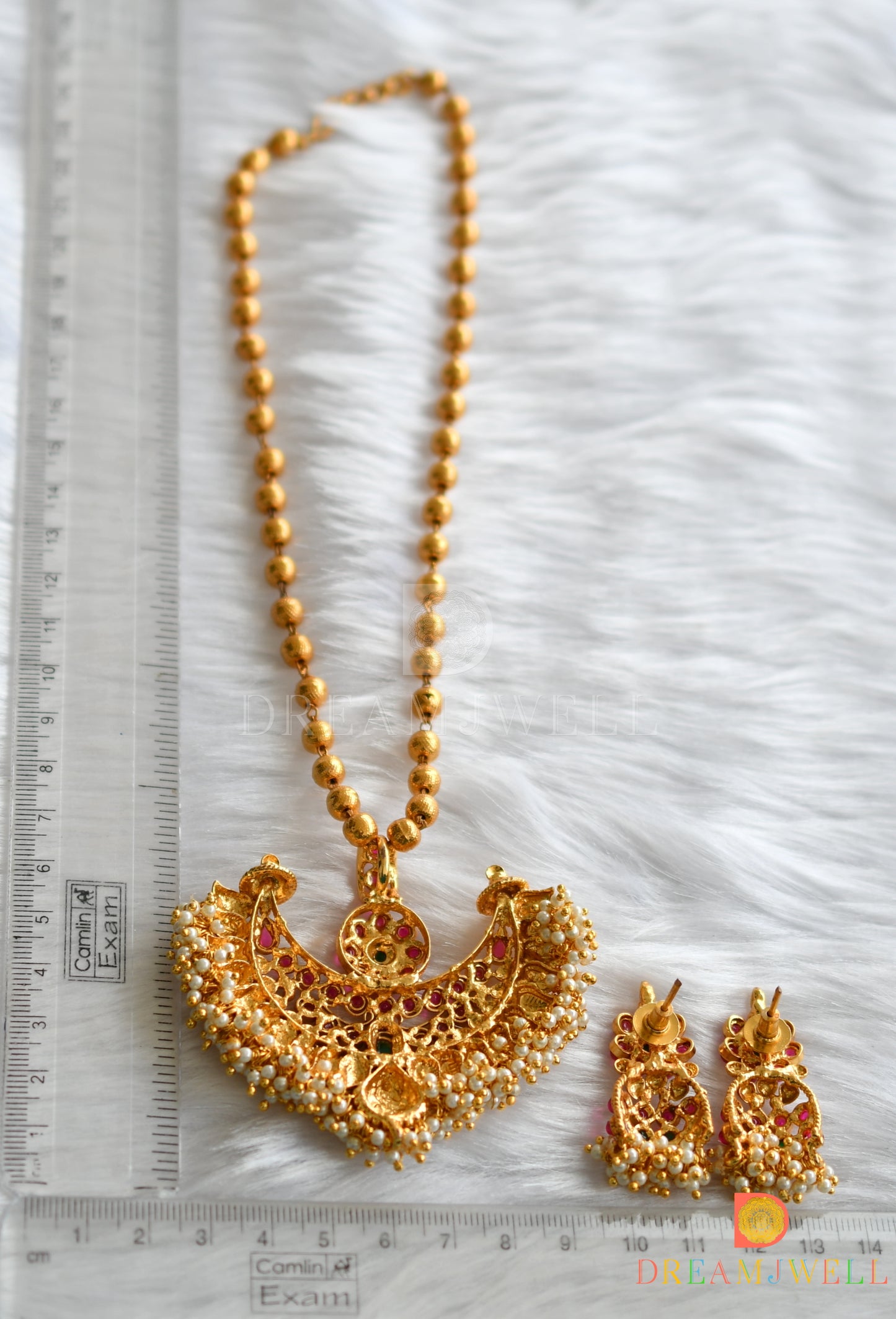 Antique kemp-green moon pearl cluster necklace set dj-08693