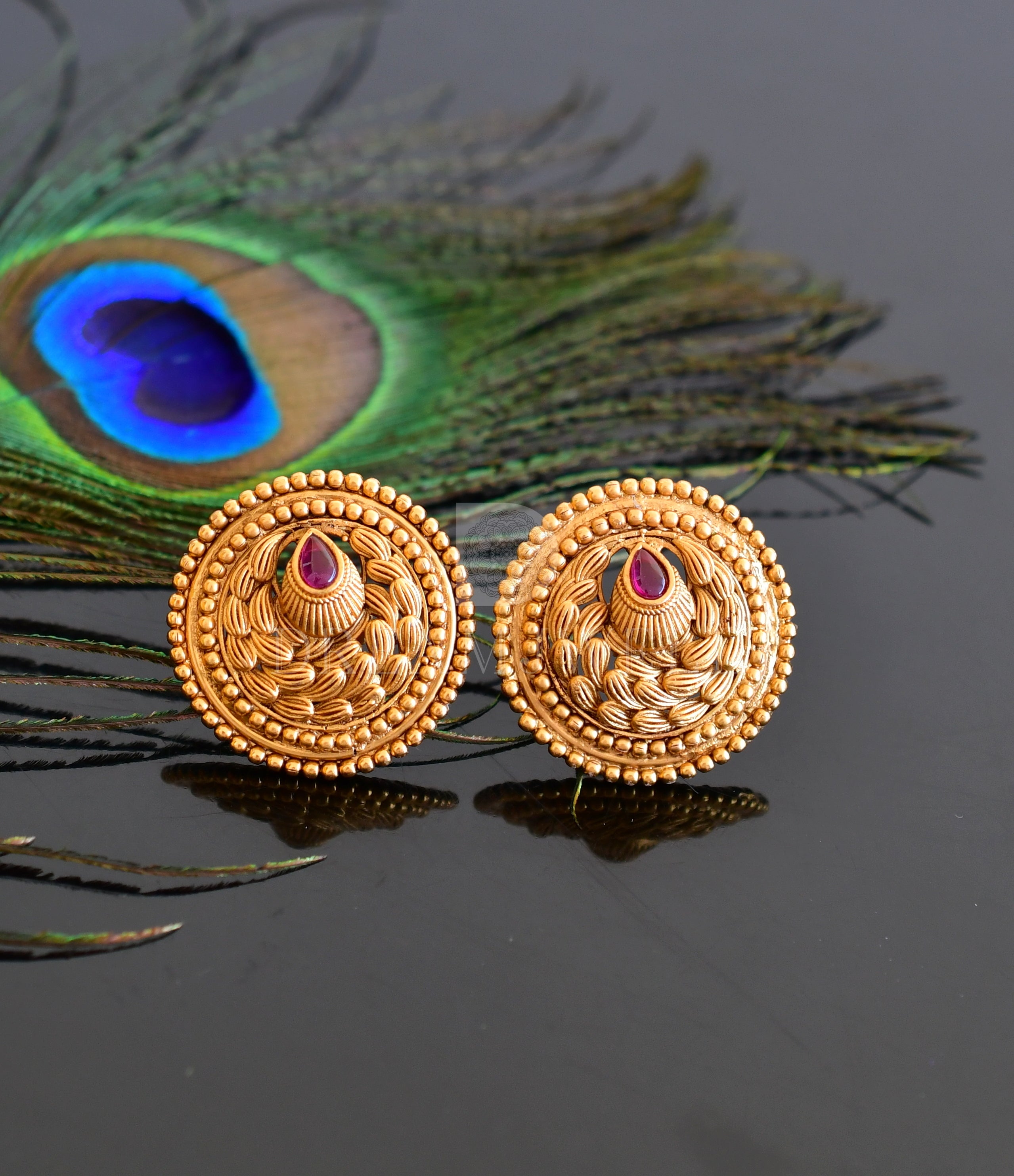 DREAMJWELL Antique gold kemp designer rond tops Earrings dj-34411