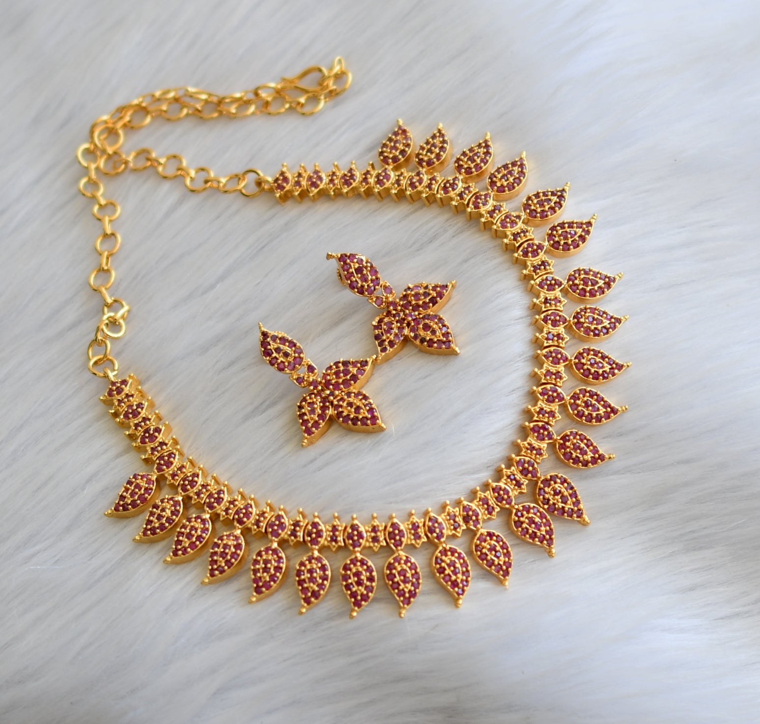Gold tone ruby mango Necklace set dj-40937