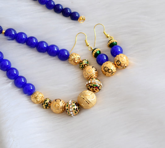 Handmade blue beaded necklace set dj-01325
