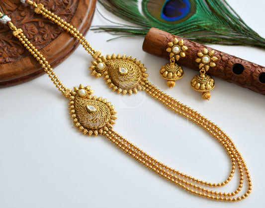 Antique gold tone kundan mango multilayer necklace set dj-17213