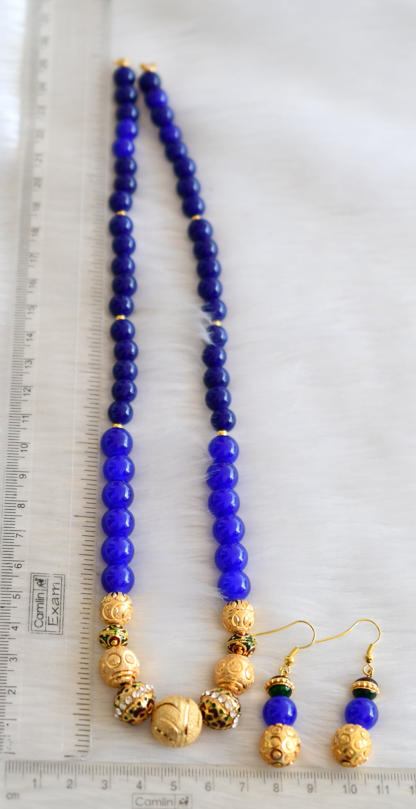 Handmade blue beaded necklace set dj-01325