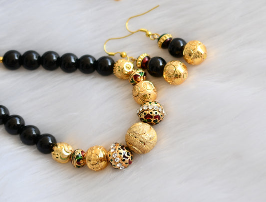 Handmade black beaded necklace set dj-01327