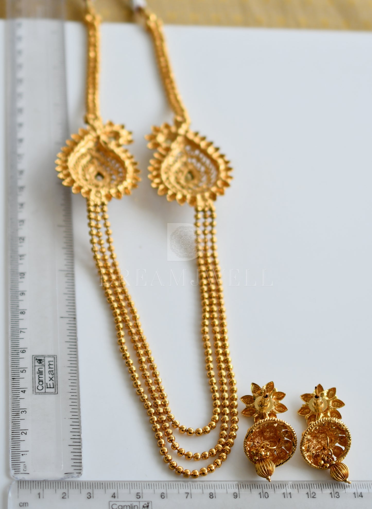 Antique gold tone kundan mango multilayer necklace set dj-17213