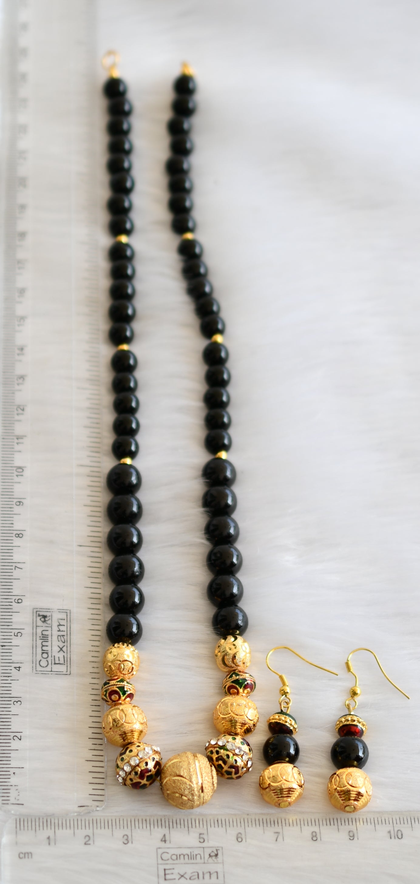 Handmade black beaded necklace set dj-01327