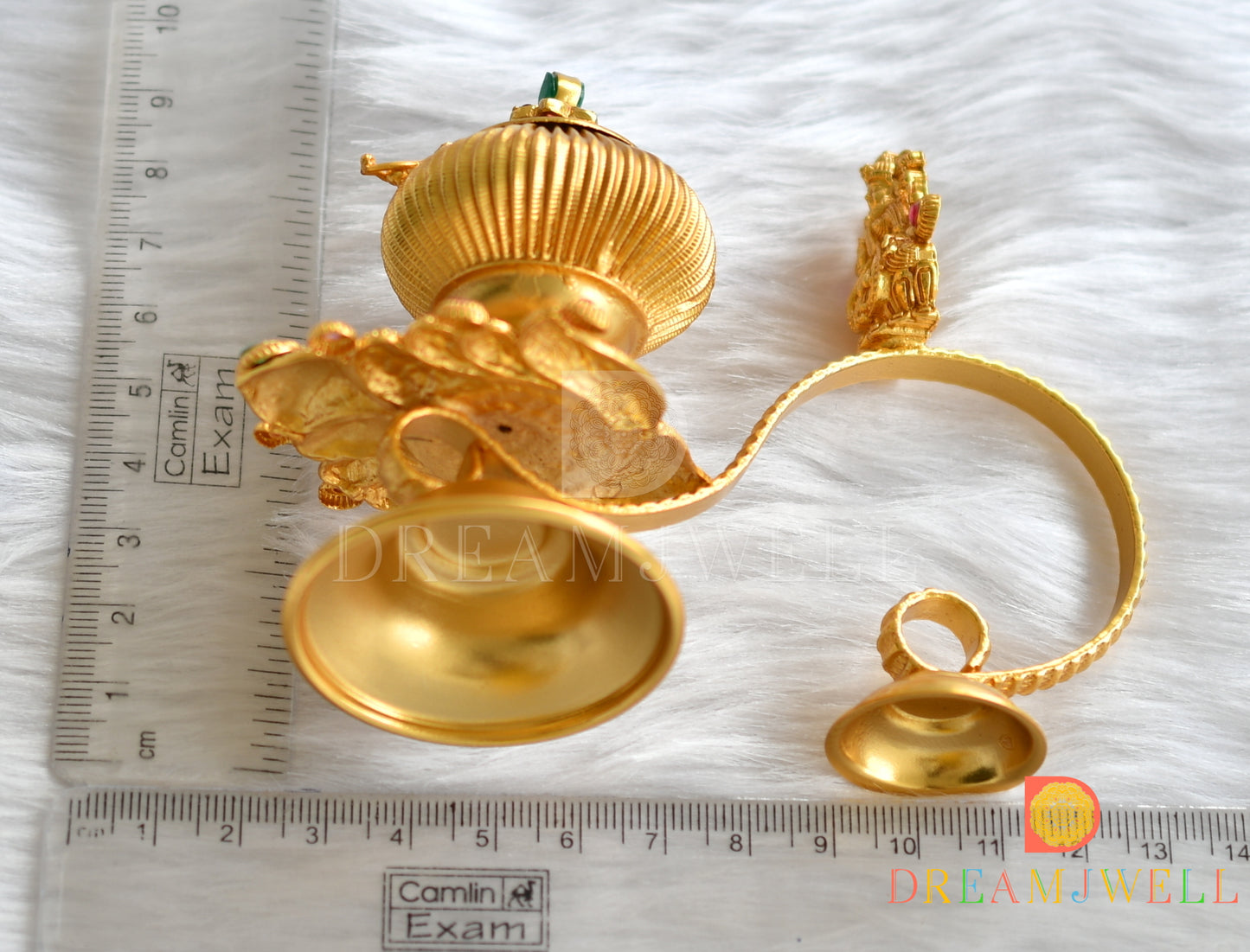 Gold tone ruby-emerald lakshmi kumkum box-dj16251