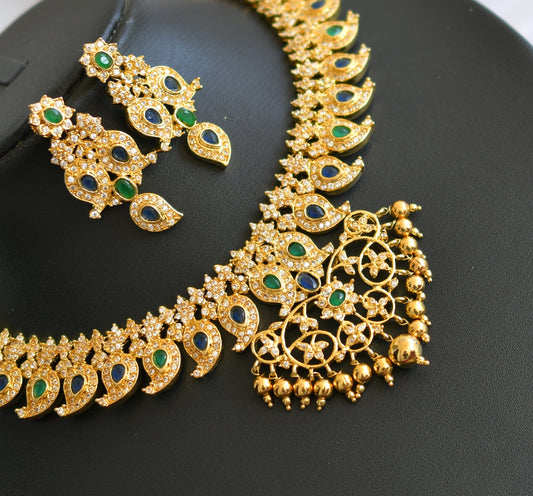 Gold tone ad emerald-blue-white mango necklace set dj-01612