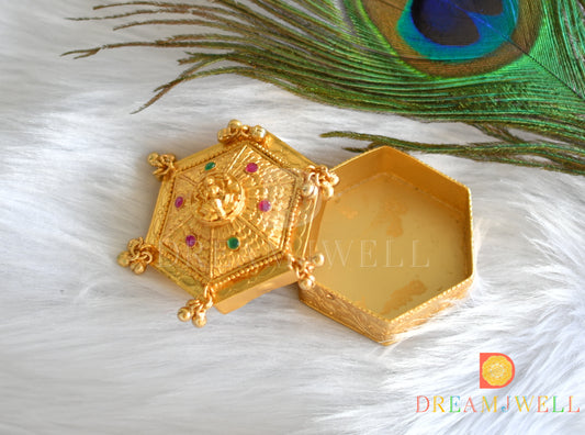 Gold tone Ruby-emerald Lakshmi gungroo Kumkum Box-dj16434
