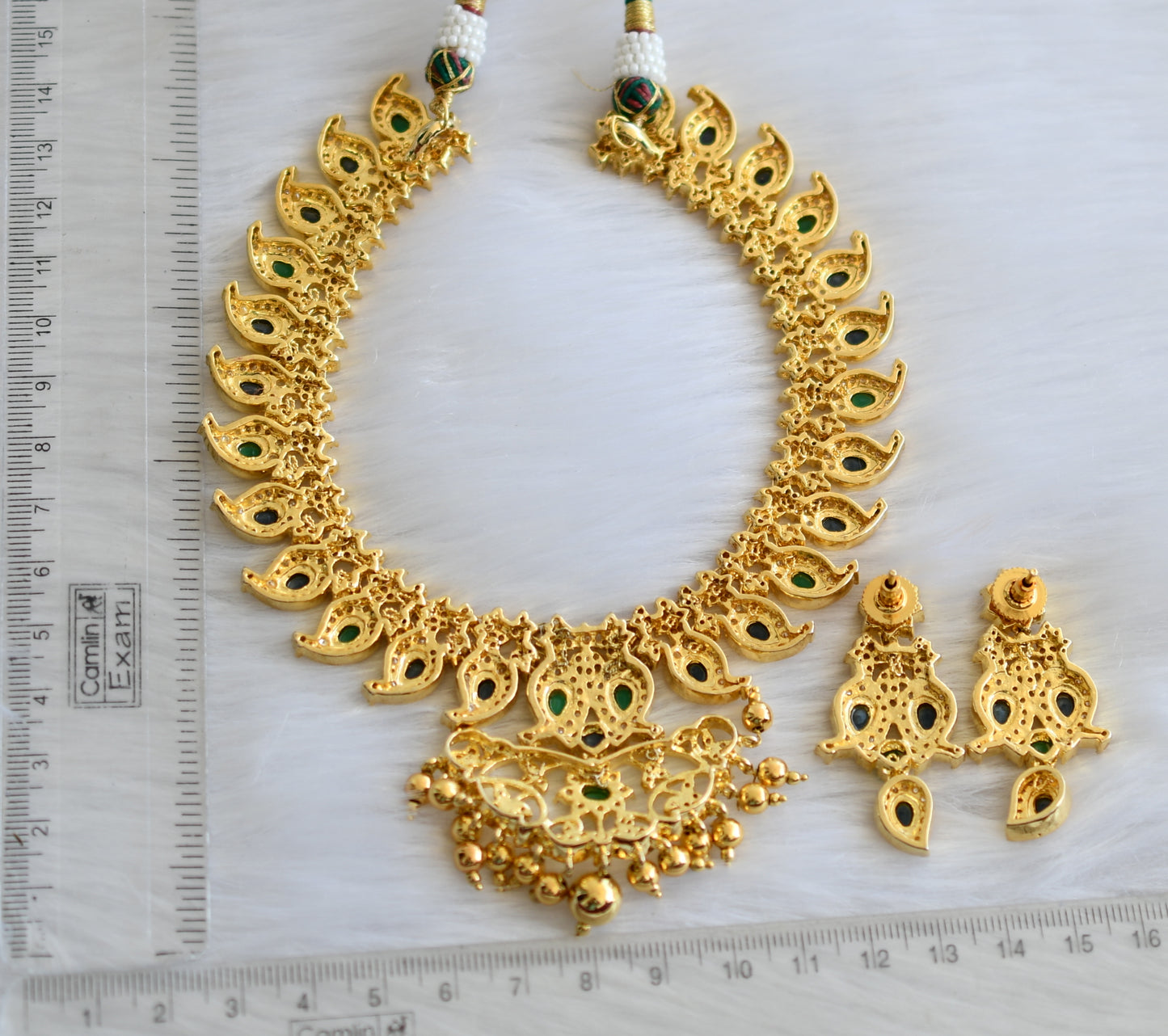 Gold tone ad emerald-blue-white mango necklace set dj-01612