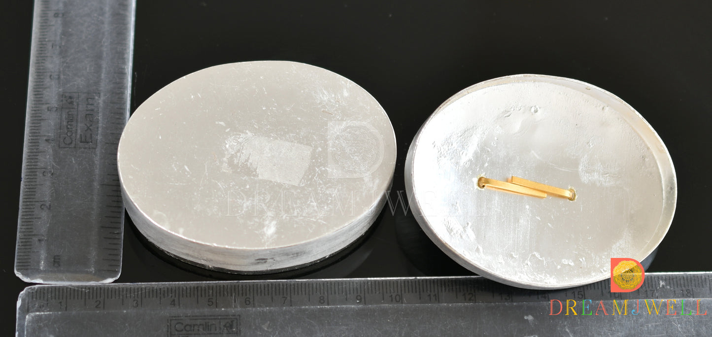 Silver tone kemp-green stone kumkum box dj-17898