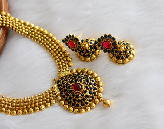 Antique gold tone blue-kemp Lakshmi haar set dj-01862