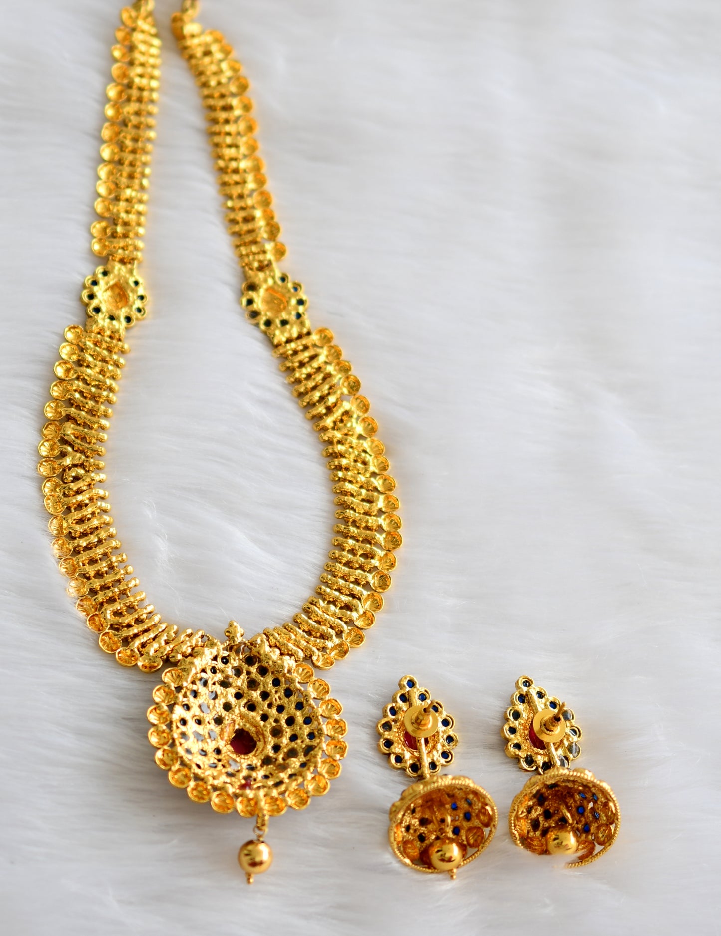Antique gold tone blue-kemp Lakshmi haar set dj-01862