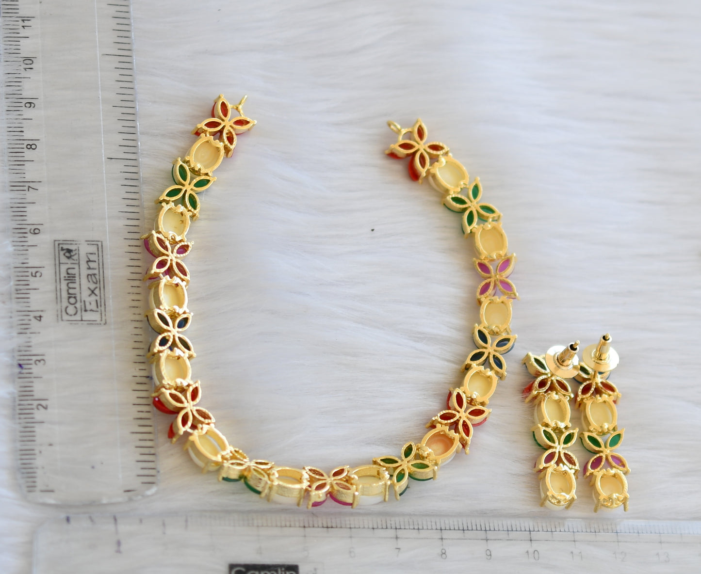 Gold tone navarathna stone necklace set dj-40961