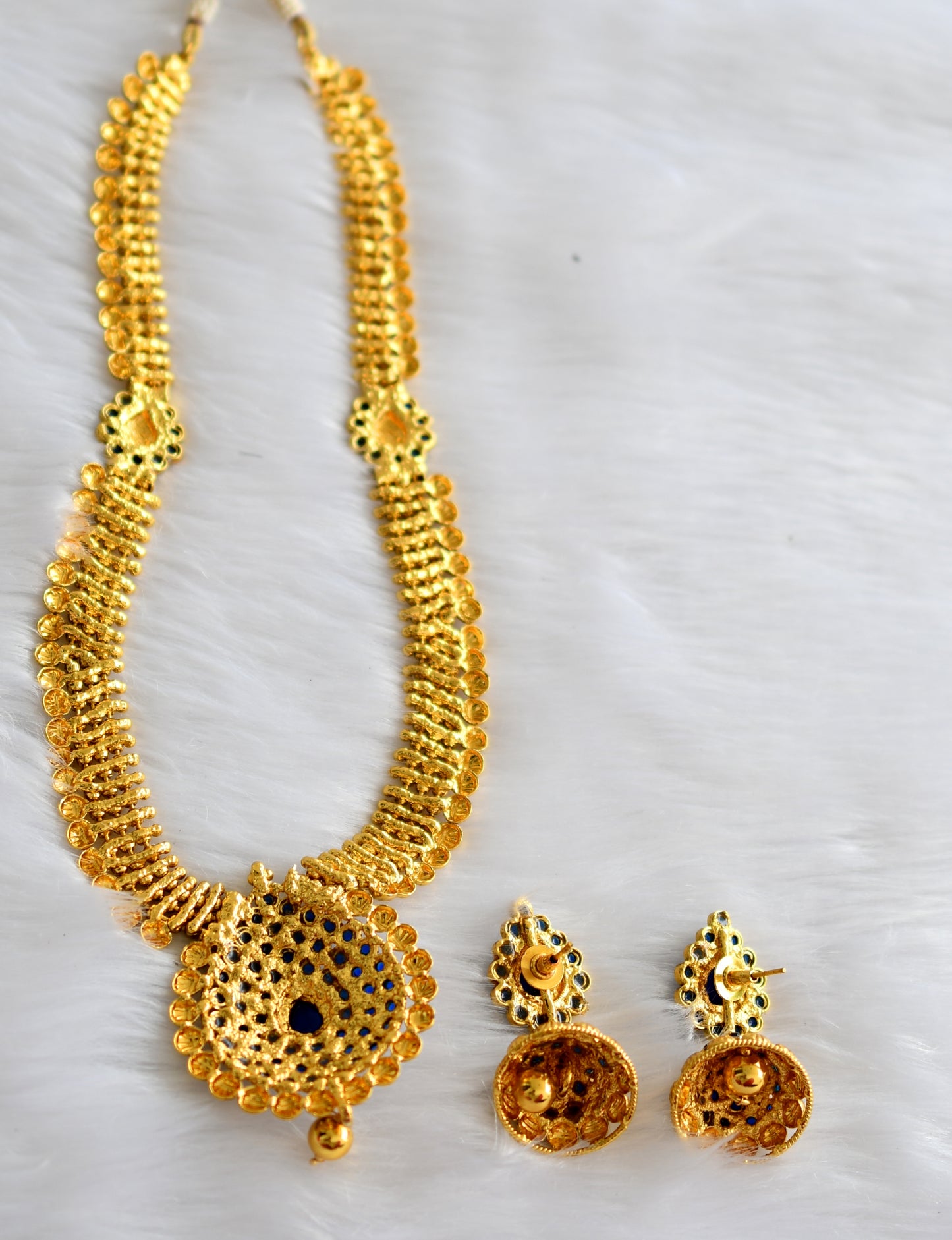 Antique gold tone blue Lakshmi haar set dj-01864