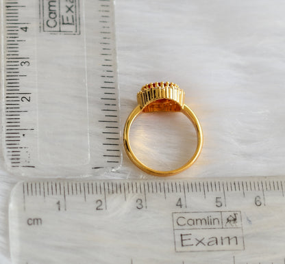 Gold tone cz ruby-white round finger ring dj-40057